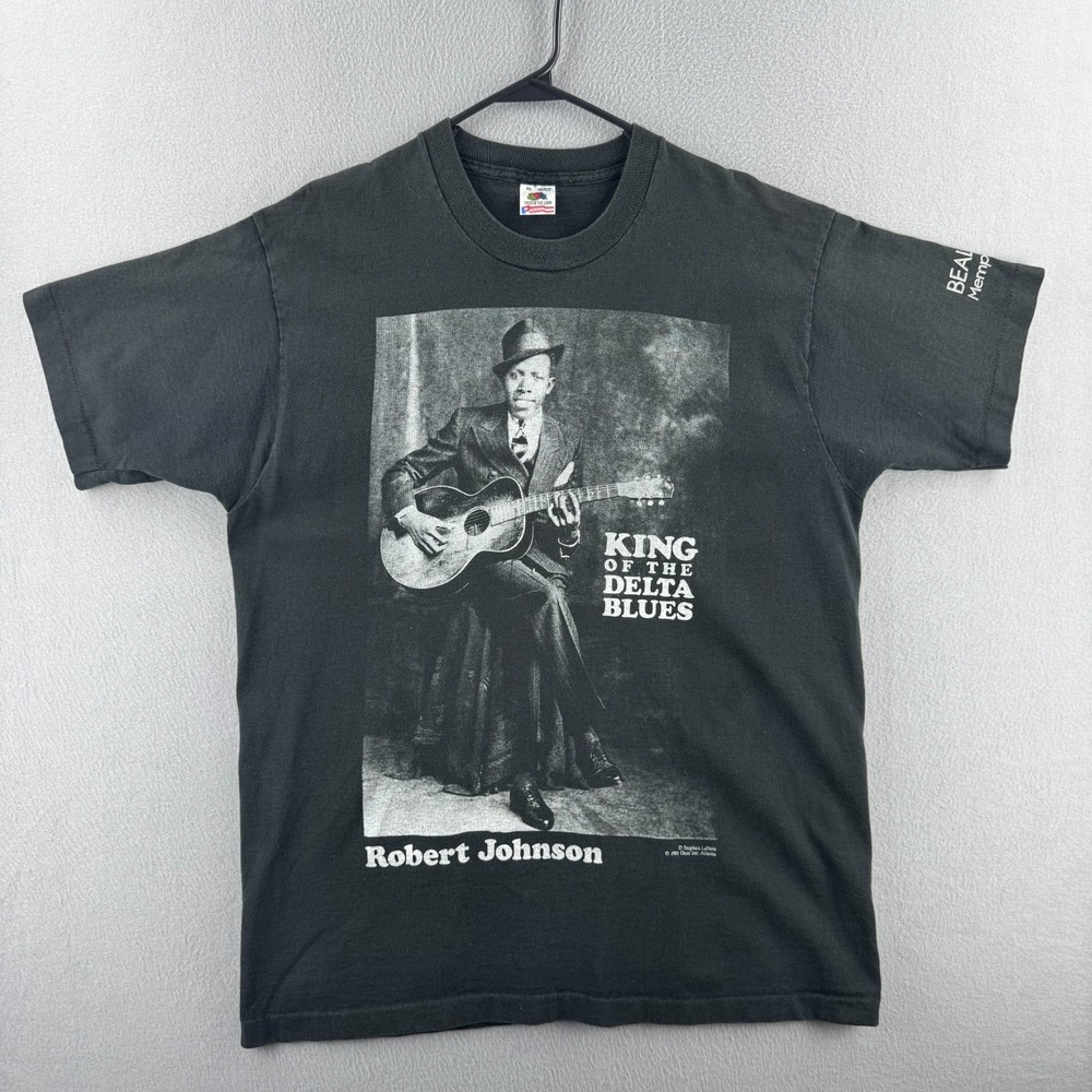 Vintage Robert Johnson Shirt Mens XL (22.5x31.5) Blue Music Guitar Single Stitch
